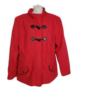 Rampage Womens Peacoat Size XL Red Toggle Full Zip Pockets Animal Print Lining